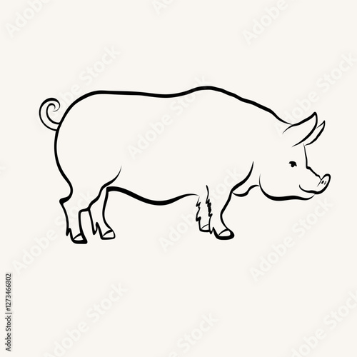 Pig vector drawing of domestic animal in sketch style on isolated background. Hand drawn piglet in line art style for sign, logo, menu, card, print, paper. Illustration with Boar. Animals and food