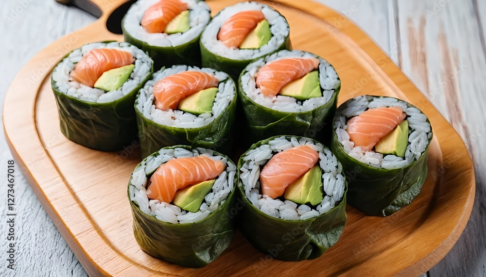Delicious Salmon and Avocado Sushi Rolls Wrapped in Seaweed