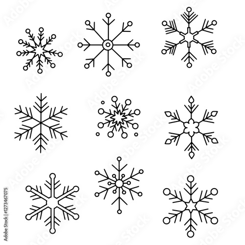 Snowflake Symphony: A delicate collection of snowflakes, showcasing a variety of unique geometric patterns and intricate designs, capturing the essence of winter's beauty and the magic of a cold.