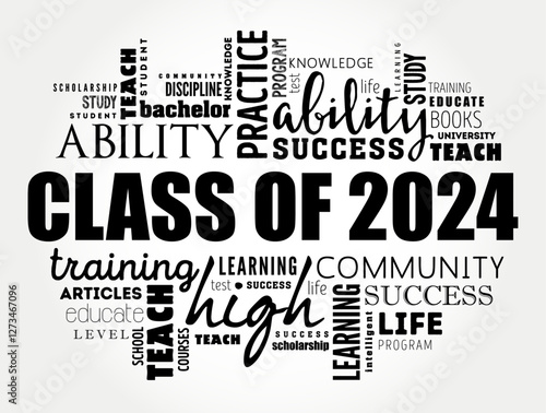 Class of 2024 - the group of students who graduated from high school or college in the year 2024, word cloud concept background