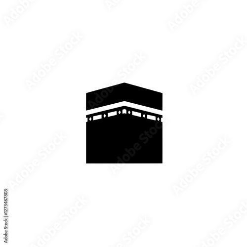 The Kaaba Silhouette: A stark silhouette of the Kaaba, the sacred cube-shaped structure in Mecca, presented in a simple, impactful, and minimalist design.