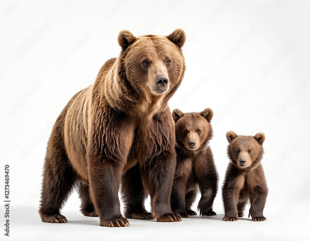 Fototapeta premium Mother Brown Bear with Two Cubs