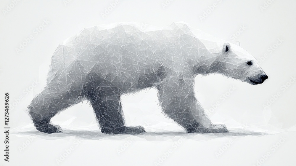 Fototapeta premium Low-poly polar bear walking on white background.
