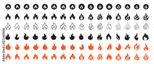 Fire flame icon vector design symbol. Fire icon set on transparent background. Vector illustration eps 10