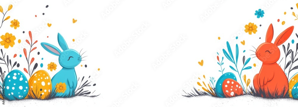 Charming Easter bunny doodles in a seamless horizontal pattern, ideal for fabrics, banners, wallpapers, and gift wrap – a modern style Charming Easter bunny doodles in a seamless horizontal pattern, ideal for fabrics, banners, wallpapers, and gift wrap – a modern style