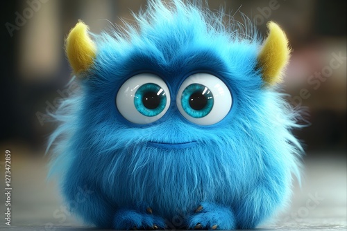 Fuzzy Blue Buddy - Adorable 3D Monster Cartoon Character