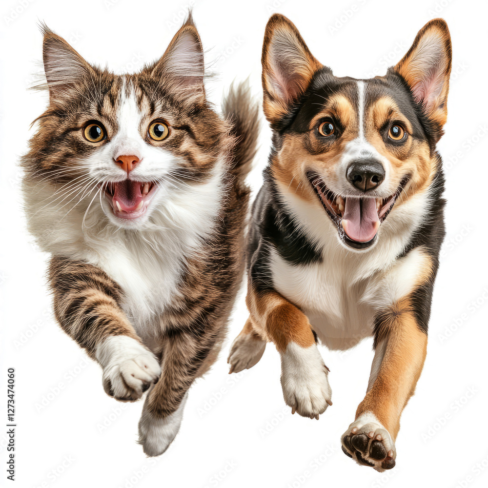 happy, running cat and dog happy, running cat and dog