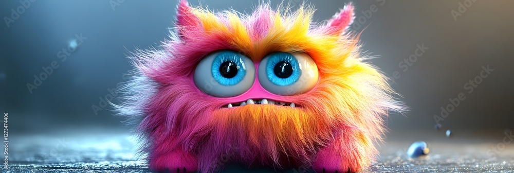 Obraz premium Whimsical Rainbow Furry Monster - 3D Cartoon Character