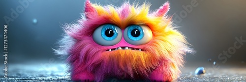 Whimsical Rainbow Furry Monster - 3D Cartoon Character