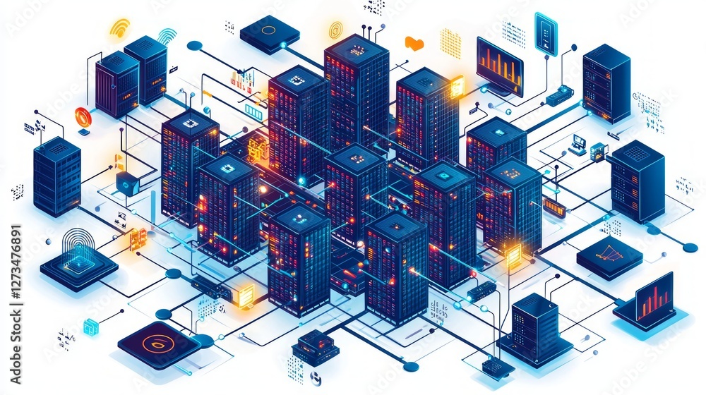 Obraz premium Futuristic server network isometric illustration
