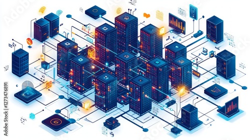 Futuristic server network isometric illustration photo