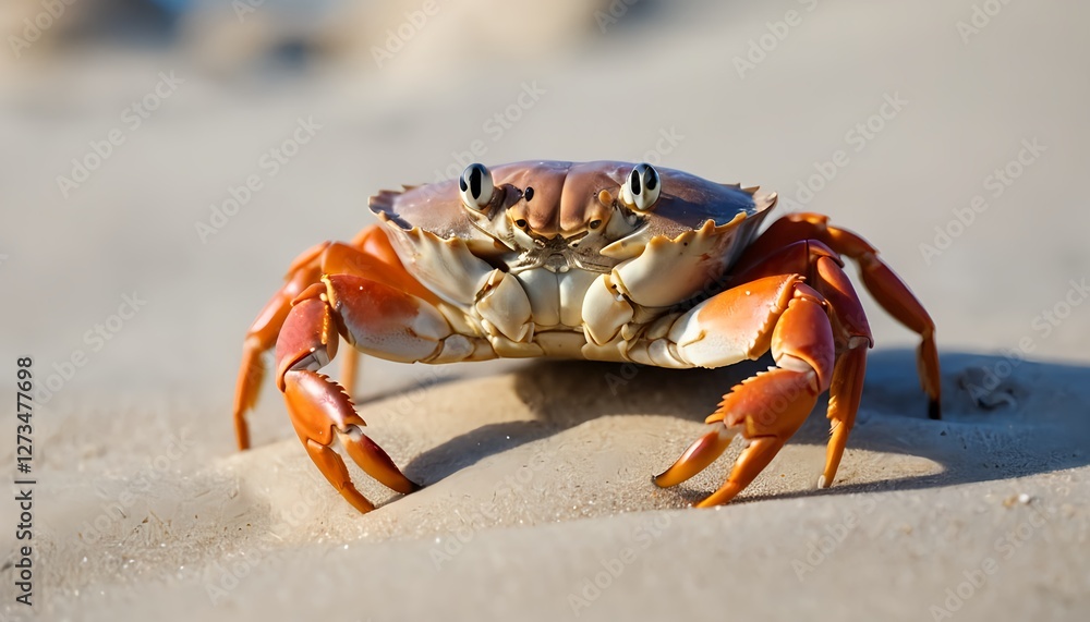 Close-up of a vibrant orange crab on the beach Close-up of a vibrant orange crab on the beach