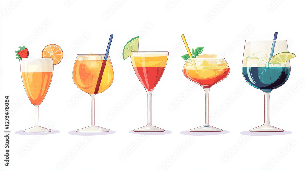 Alcohol drinks beverages cocktail lager container drunk different glasses vector illustration. Alcohol drinks beverages cocktail lager container drunk different glasses vector illustration.