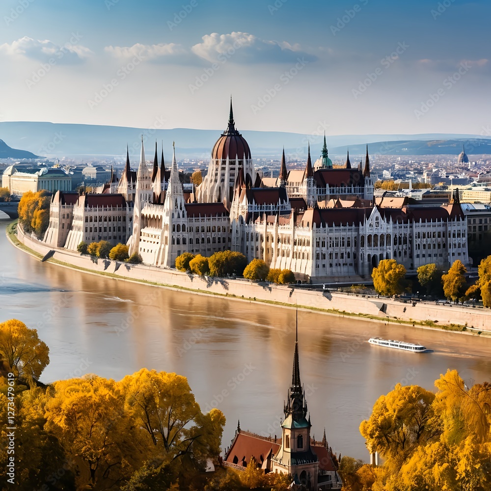 Fototapeta premium Budapest Parliament Building Autumn Panorama
