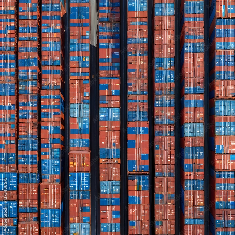 Fototapeta premium Aerial View of Stacked Shipping Containers