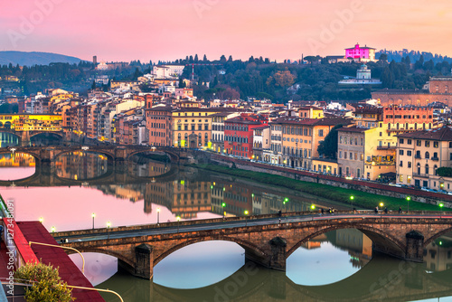 Rooftop views of Florence, Italy on the Arno River. photo