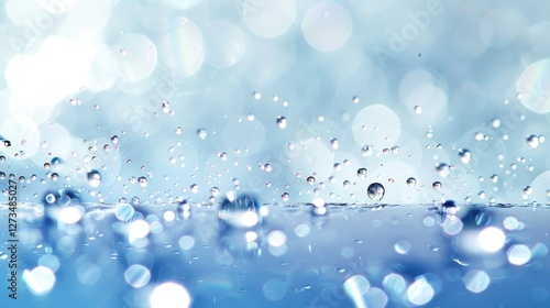 Wallpaper Mural Abstract blue water drops with bokeh effect and glowing light bubbles, moisturizing concept background Torontodigital.ca