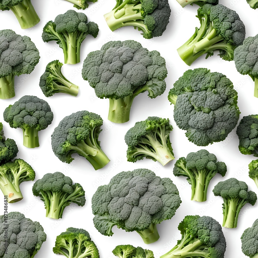 Fresh Broccoli Pattern on White Background Fresh Broccoli Pattern on White Background