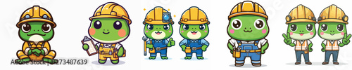 vector collection of frogs wearing construction worker costumes