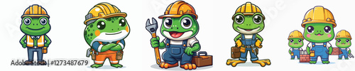 vector collection of frogs wearing construction worker costumes