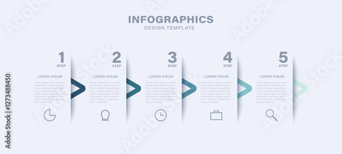 Simple infographic design template with thin icons. 5 steps to success, step by step instructions