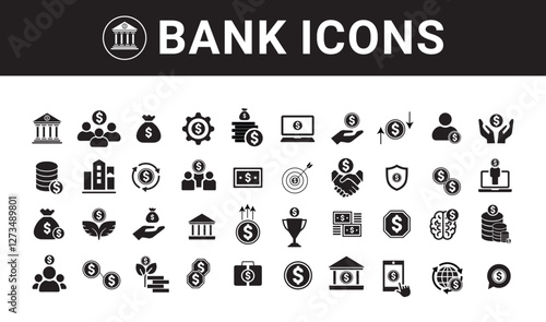 Banking and Finance icon set. Finance, bank account, economic isometric seamless pattern. Money, tax line  icon, people character, arrow. Business infograph. Vector icon .