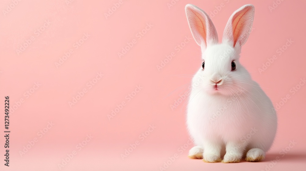 A white charming rabbit with a surprised face on a pink background, depicted as a surprised rabbit in the image A white charming rabbit with a surprised face on a pink background, depicted as a surprised rabbit in the image