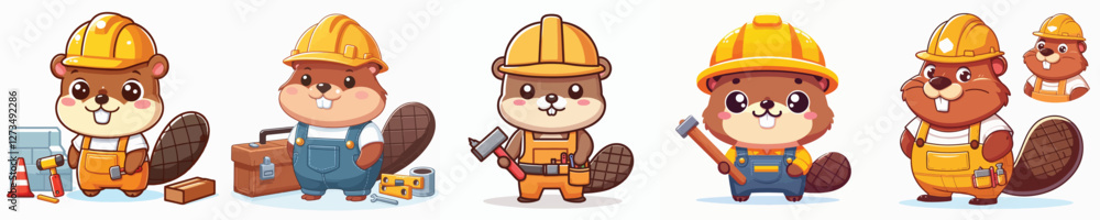 vector set of cute otters painting the wall vector set of cute otters painting the wall