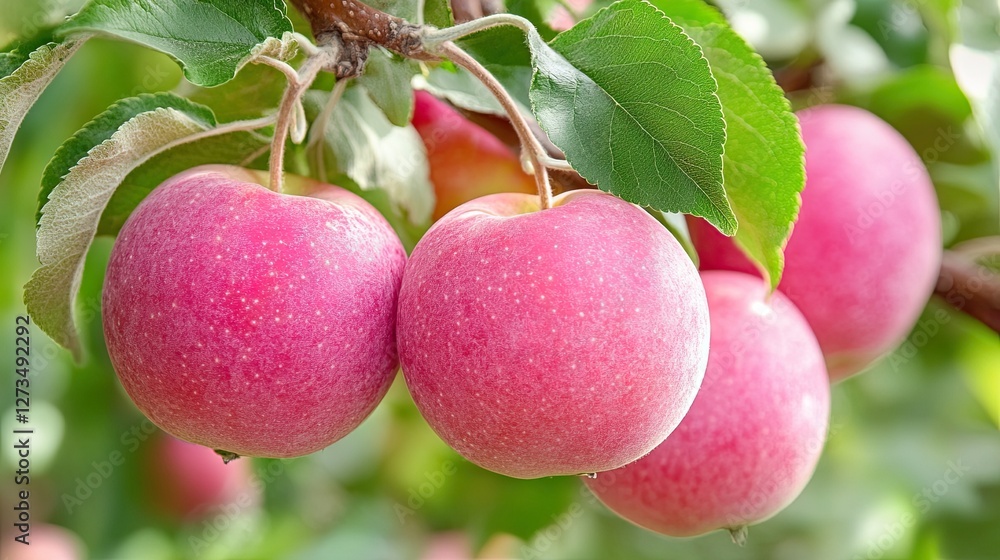 Pink apple blossoms and fruit gracefully hanging from the branch. Pink apple blossoms and fruit gracefully hanging from the branch.