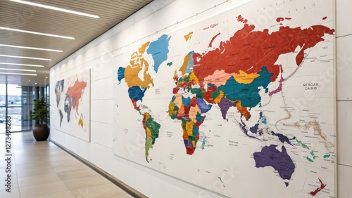Colorful World Map on White Wall