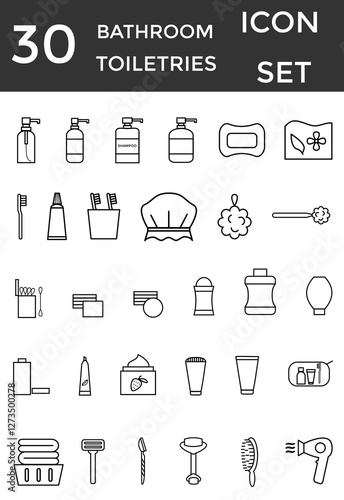 bathroom toiletries icon set, icon, icons, icon sheet, sign, symbol, vector illustration element of toiletries object outline style 