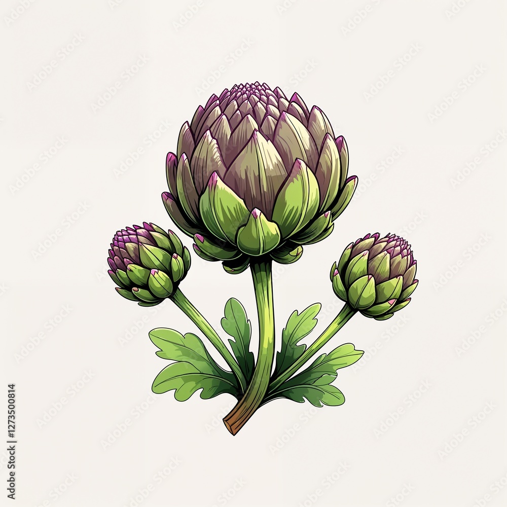 Fototapeta premium Artichoke cartoon illustration on plain white background