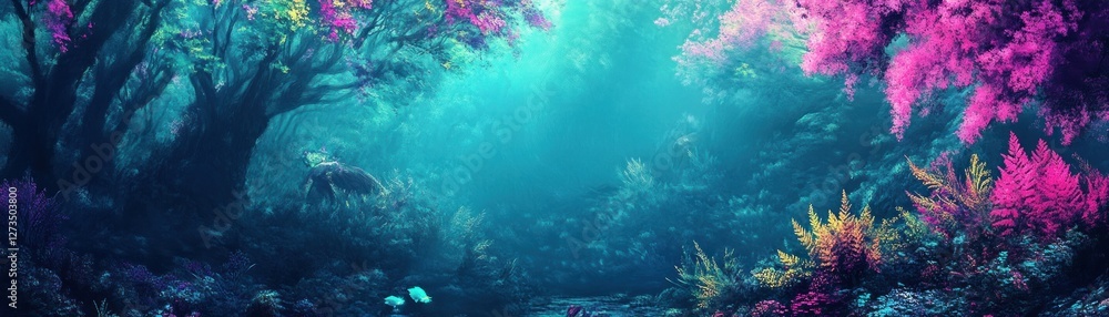 Fototapeta premium A Surreal Underwater Forest Scene With Vibrant Flora