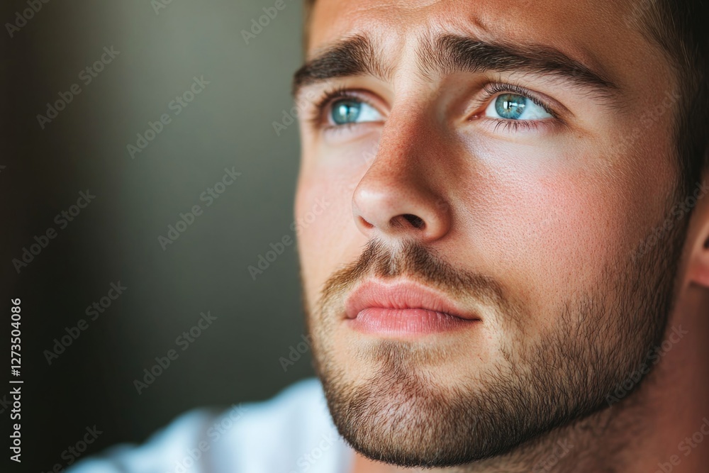 Obraz premium Portrait of a person with bright blue eyes