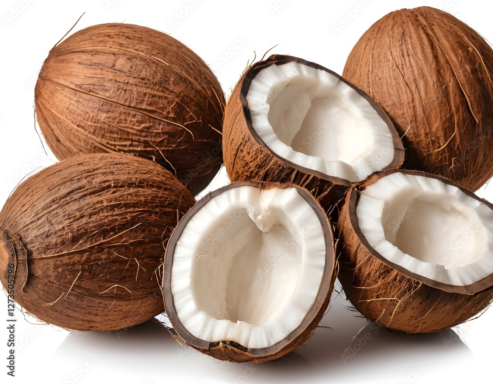 Fresh Brown Coconuts Cut Open Fresh Brown Coconuts Cut Open