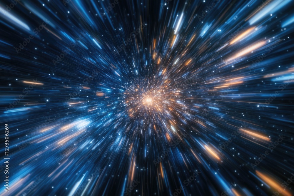 A star with vibrant blue and orange light streaks shining in the sky A star with vibrant blue and orange light streaks shining in the sky
