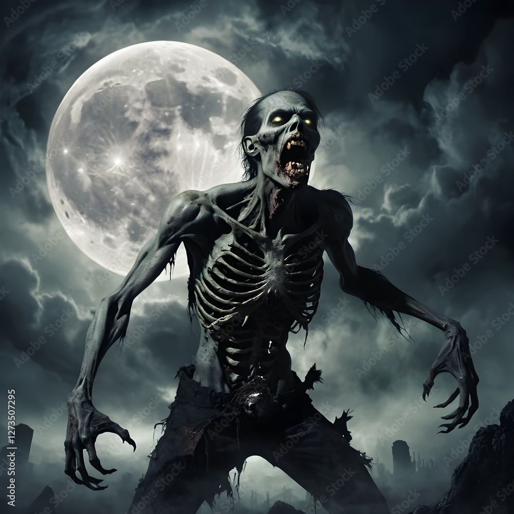 Fototapeta premium Zombie Apocalypse Under the Full Moon
