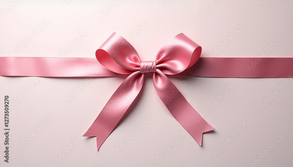 Pink satin ribbon with bow on neutral background Pink satin ribbon with bow on neutral background
