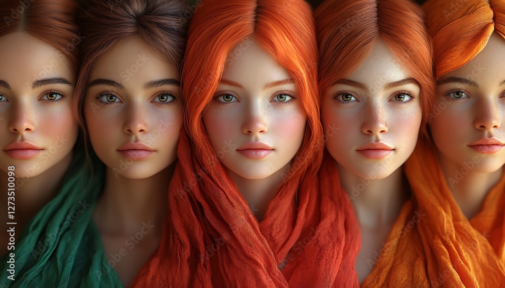 Five Individuals in Colorful Scarves Arranged in a Row
Five Individuals in Colorful Scarves Arranged in a Row