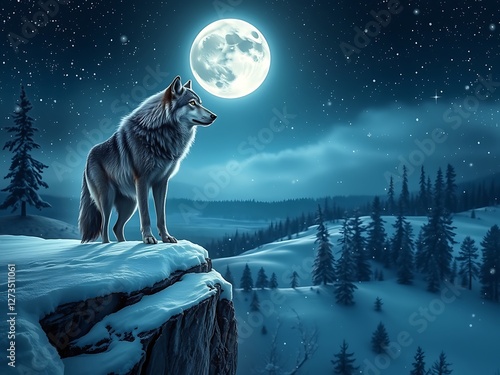 Wallpaper Mural wolf howling at the moon Torontodigital.ca