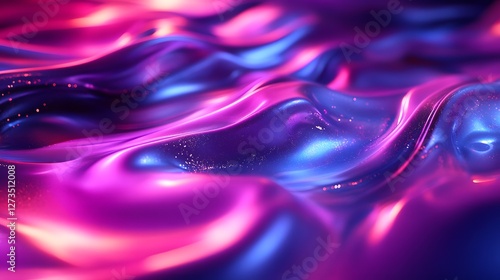 Futuristic 3D Rendering of Liquid Metal Effects Against an Abstract Multicolor Neon Background Highlighting Environmental Pollution