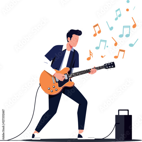 Musician playing electric guitar in flat design vector art