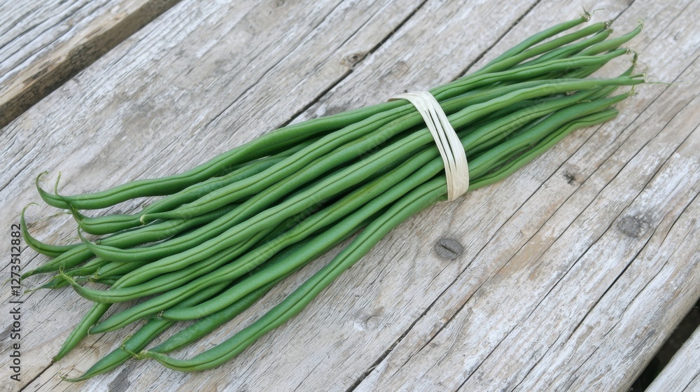 Bunch of green beans on a wooden background Bunch of green beans on a wooden background