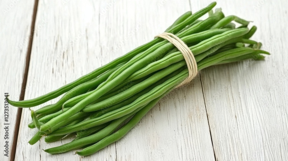 Bunch of green beans on a wooden background Bunch of green beans on a wooden background