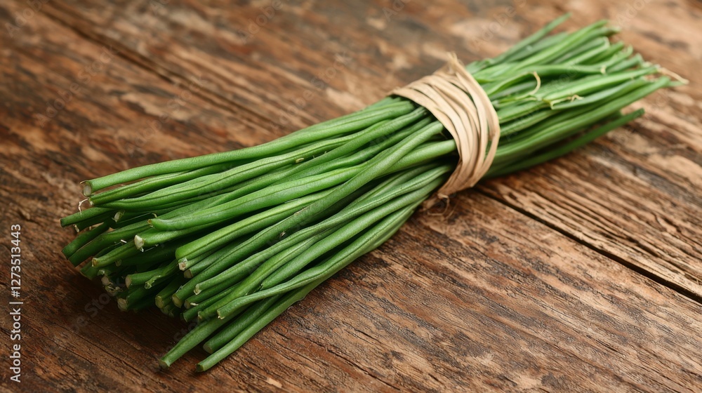 Bunch of green beans on a wooden background Bunch of green beans on a wooden background