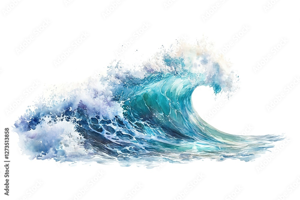 Majestic Ocean Wave Crashing: A Powerful, Isolated, White Background Image Perfect for Design Projects, Websites, and Presentations. This stunning, high-resolution image captures the raw power and    