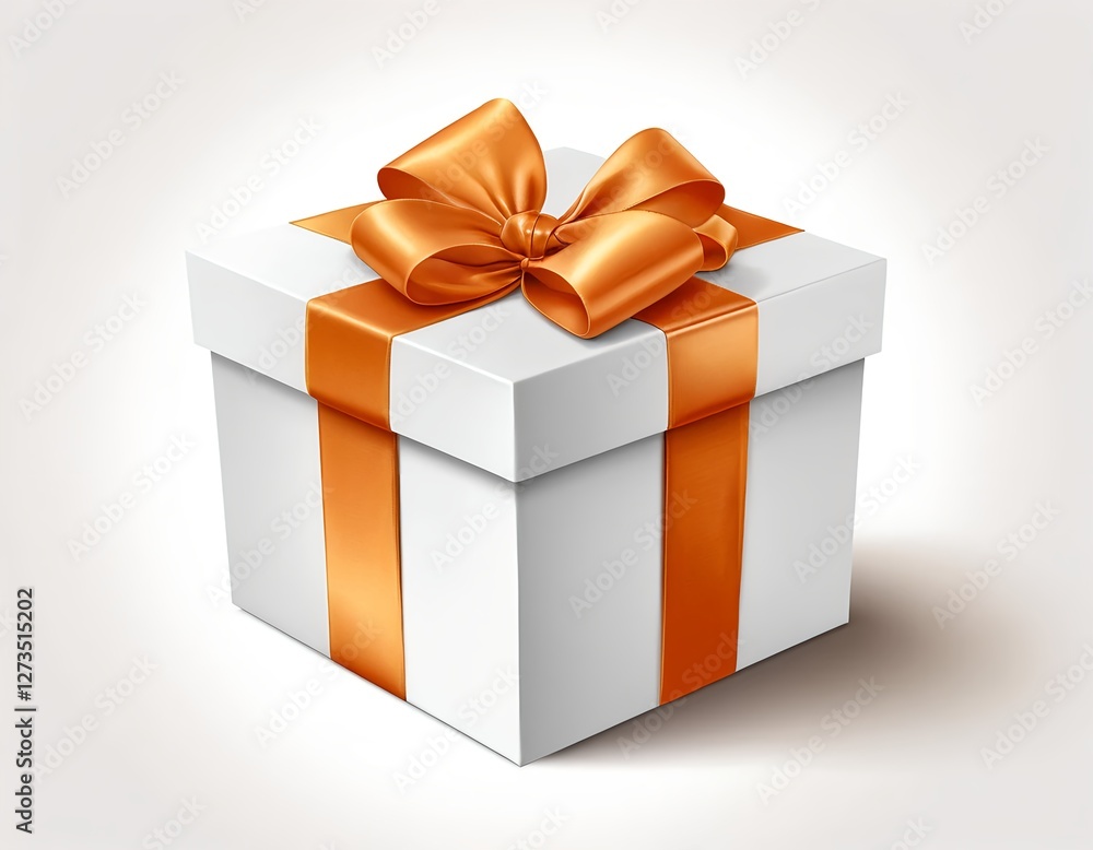 Fototapeta premium White Gift Box with Orange Ribbon