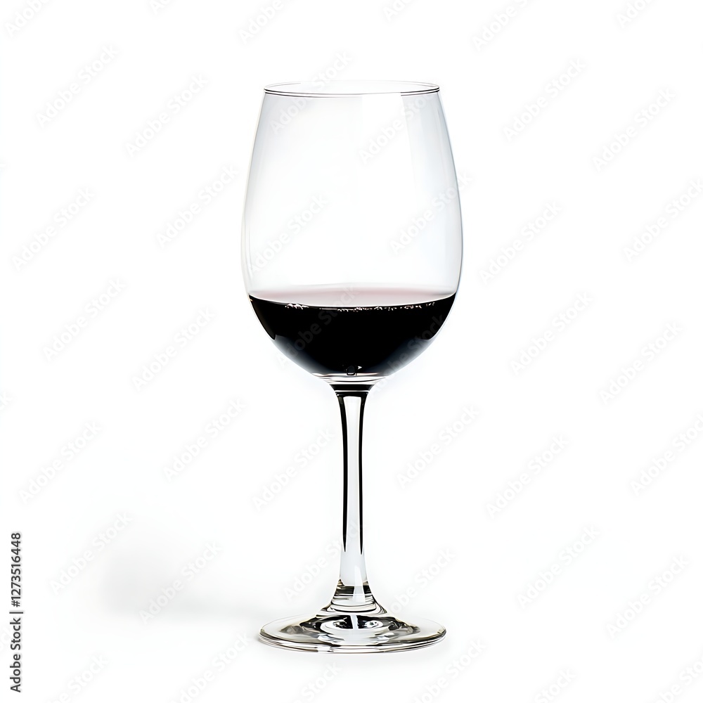 A partially filled glass of red wine on a white background. A partially filled glass of red wine on a white background.