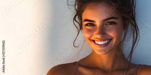 Gorgeous Young Woman Smiling Confidently in a Studio Shot Wearing a Bikini, Captured in Stunning Light
