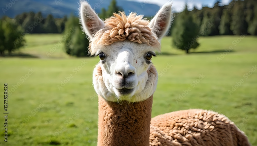 Obraz premium Friendly Alpaca in Green Pasture